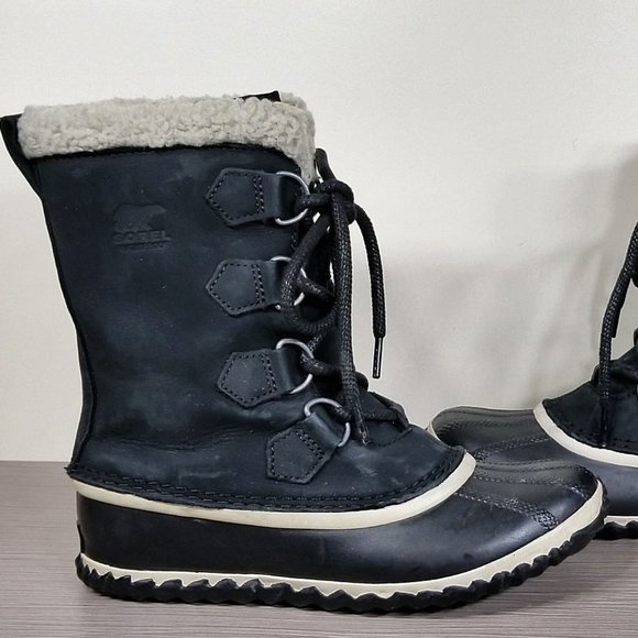 Sorel Caribou Slim Waterproof Boot, Black Leather & Rubber, Womens Size 7 / 38 - Picture 7 of 11